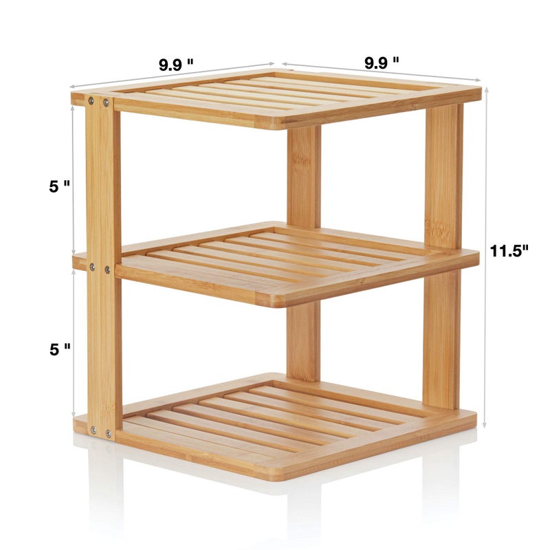 BERYLAND Bamboo Corner Shelf - 3 Tier 10 x 10 inch and 11.5 inches high. Kitchen Cabinet Organizer - Pantry Organization and Storage - Bathroom Countertop Shelves - Image 4